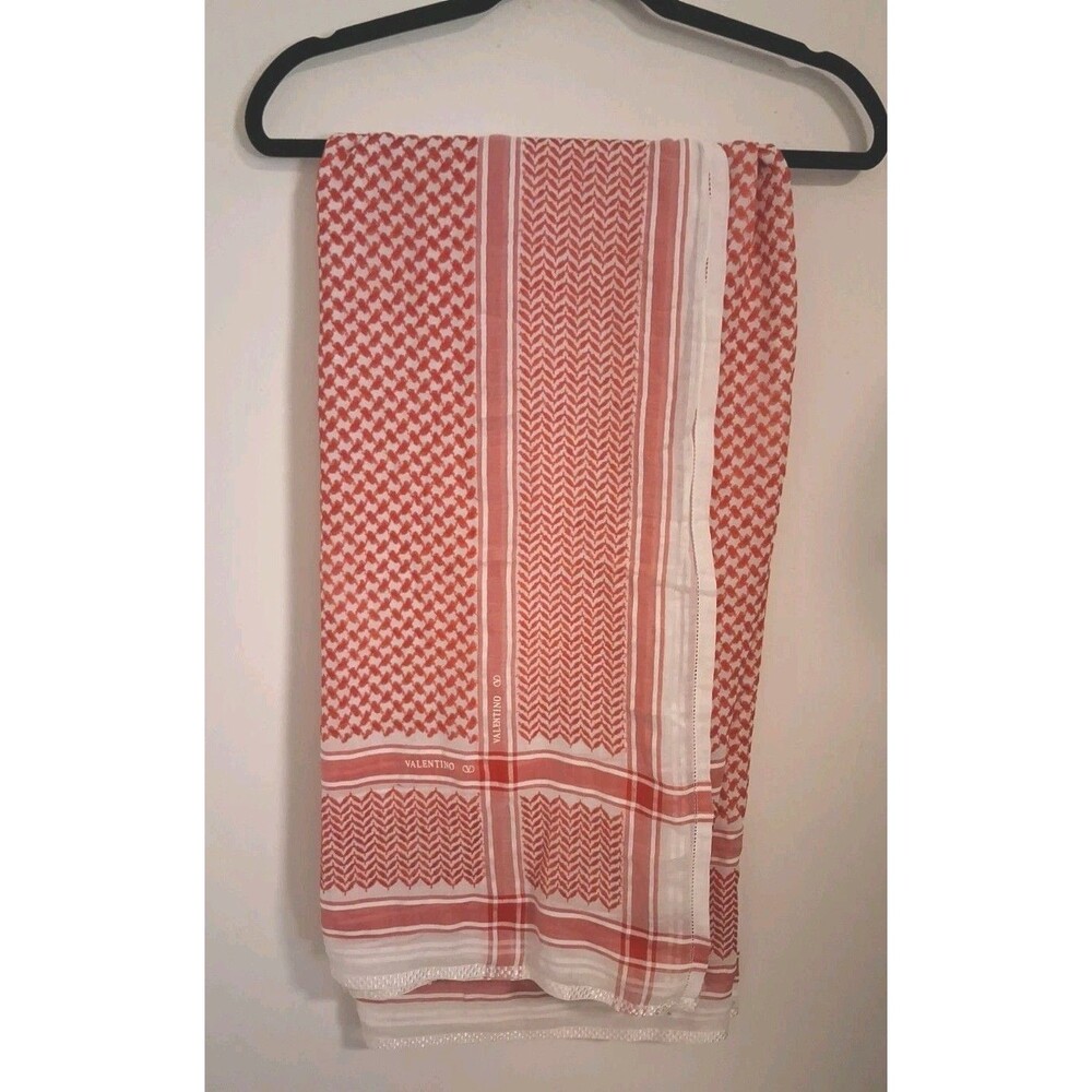 Valentino Cashmere Silk Scarf Wrap Red  Houndstooth 58" Made In England Vtg 70s